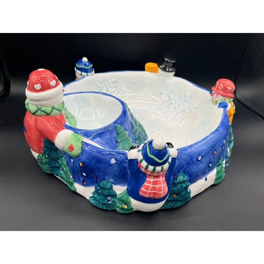 Christmas Snowman Chip Dip Serving Bowl Holiday Party Decor Winter Tray 11